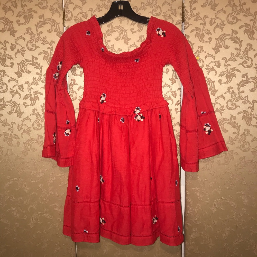 Free People Red Counting Daisies Embroidered Dress